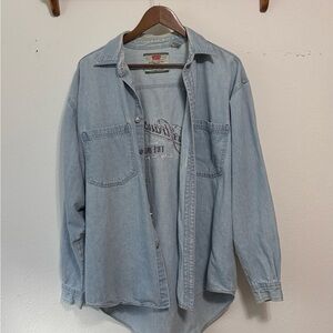 Levi Strauss vintage destress denim embroidered shirt Levi’s button down